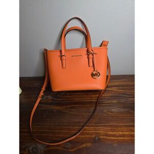 Michael Kors Selma Mini Satchel Orange Saffiano Leather Crossbody Bag Gold HW